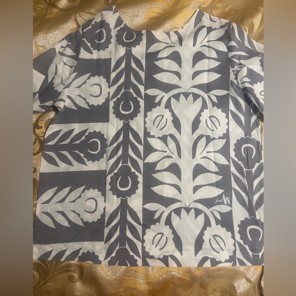Vintage MAMO HOWELL Hawaiian Quilt Print Blouse-Gray/White XL Exc. Condition - Picture 10 of 13